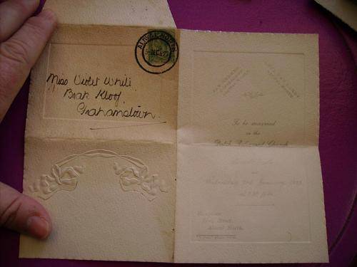 Wedding Invite Anna van Aardt  Aliwal North 1923 with stamp