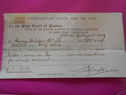 Antique Liquidation receipt 1899 very nice piece The High Court of Justice