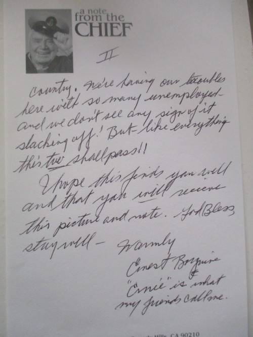 AUTOGRAPHED/ SIGNED - ERNEST BORGNINE HAND  WRITTEN LETTER AND COLLECTOR PHOTO A4 SIZE