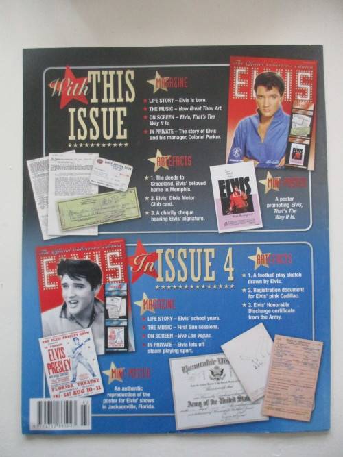 MINI ELVIS POSTER AND 3 COLLECTOR  ITEMS TRUST DEED DIXIE CARD FROM ELVIS PLUS MAGAZINE