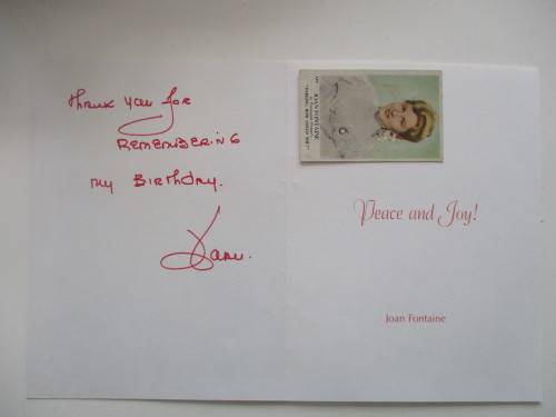 AUTOGRAPHED / SIGNED -  CARD AND CIGARETTE CARD JOAN  FONTAINE