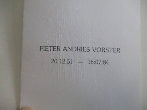 BURIAL PROGRAMME OF PIETER ANDRIES  VORSTER SON OF PAST PRESIDENT VORSTER