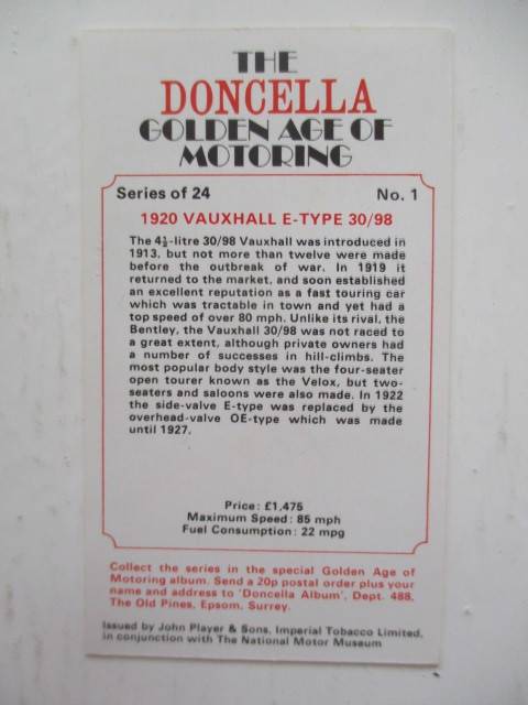 DONCELLA CORONETS CIGAR / CIGARETTE CARDS IN ORIGINAL BOX - MOTORING CARS