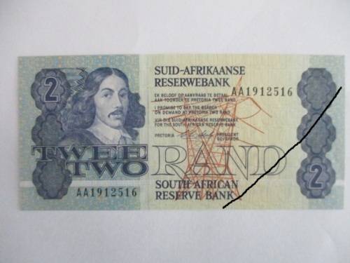 SOUTH AFRICA BANK NOTE R2 RAND -  SERIAL NUMBER - AA 191 251 6 GREAT CONDITION