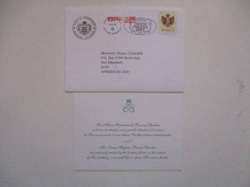 LOVELY THANK YOU CARD FROM PRINCESS CHARLENE OF MONACO FOR HER BIRTHDAY