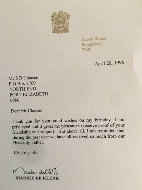 LOVELY LOT OF MARIKE DE KLERK MEMROBELIA UP FOR GRABS INCLUDING AUTOGRAPHS FORMER PRESIDENT WIFE