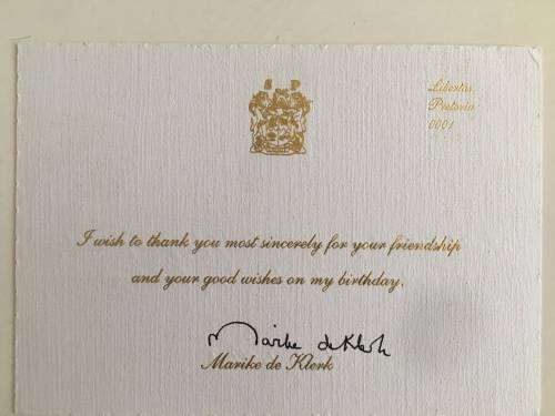 LOVELY LOT OF MARIKE DE KLERK MEMROBELIA UP FOR GRABS INCLUDING AUTOGRAPHS FORMER PRESIDENT WIFE