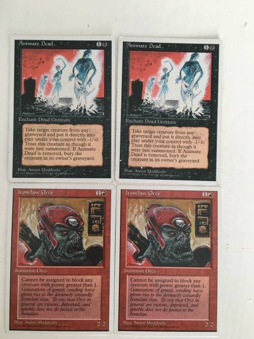 MAGIC THE GATHERING - ANIMATE DEAD  X2 - IRONCLAW ORCS X 2 - 2 HALF SETS - 4 CARDS