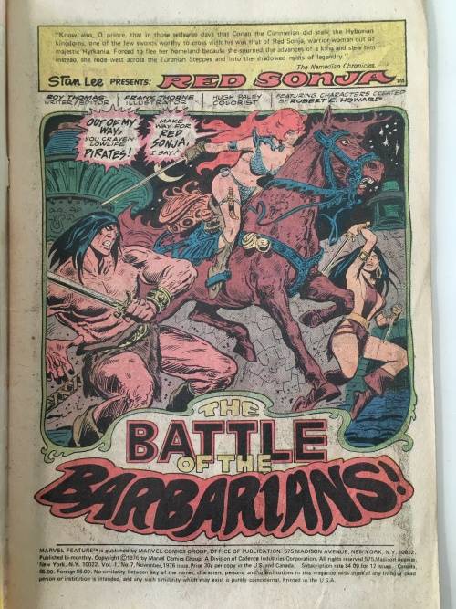 MARVEL FEATURE COMICS - RED SONJA - SHE DEVIL WITH A  SWORD -  VOL. 1 - NO. 7  - 1976