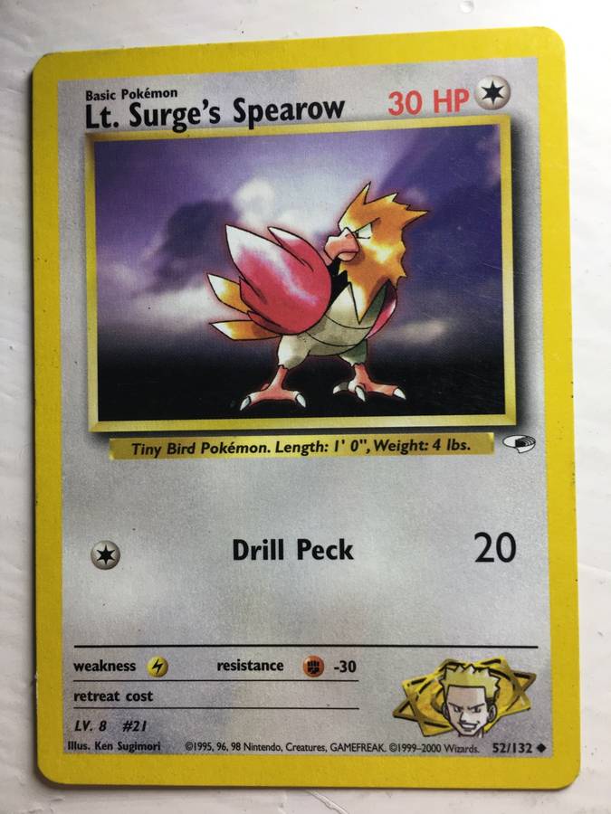 VINTAGE POKEMON  TRADING CARD - LT. SURGE`S SPEAROW