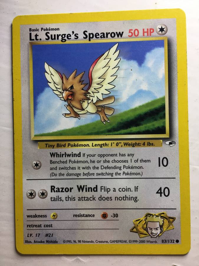 VINTAGE POKEMON TRADING CARD - LT. SURGE`S SPEAROW