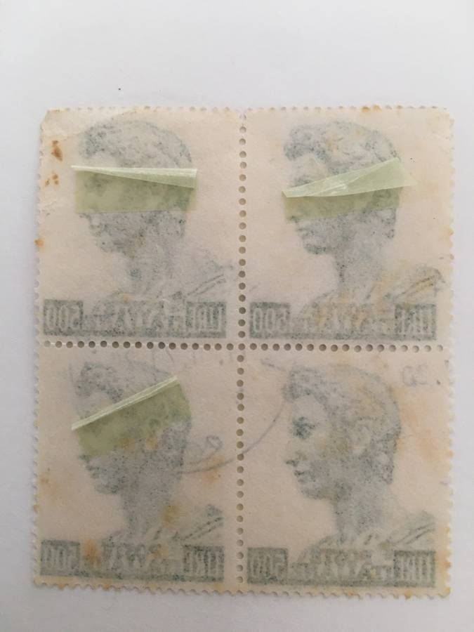 ITALY BLOCK OF 4 500 LIRE USED STAMPS
