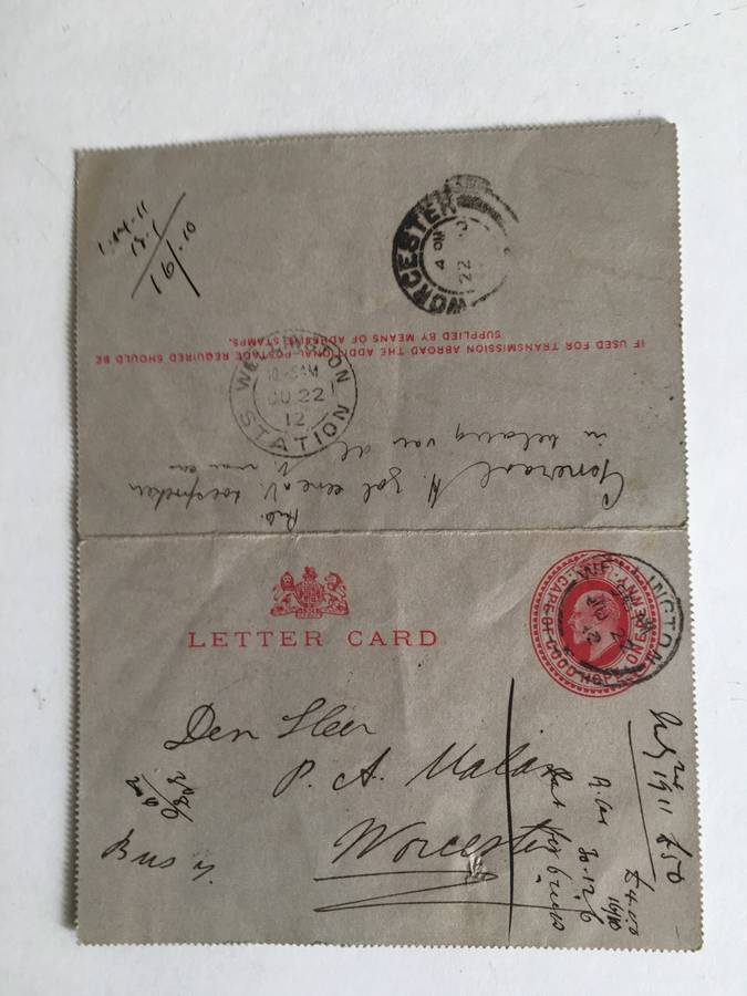 LOVELY VINTAGE LETTER CARD FROM OUMA RACHEL ELIZABETH MALAN - 1857-1931 TO SON PIETER ANDRIES MALAN