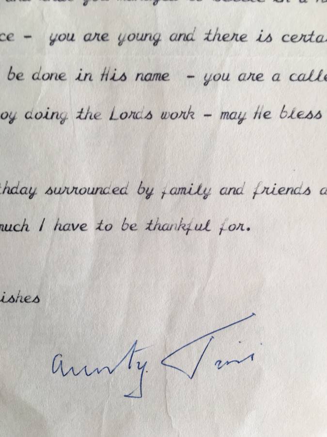 LETTER FROM FORMER PRESIDENT  WIFE MRS TINI VORSTER - 1990