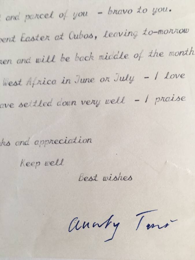 LETTER FROM FORMER PRESIDENT  WIFE MRS TINI VORSTER - 1987