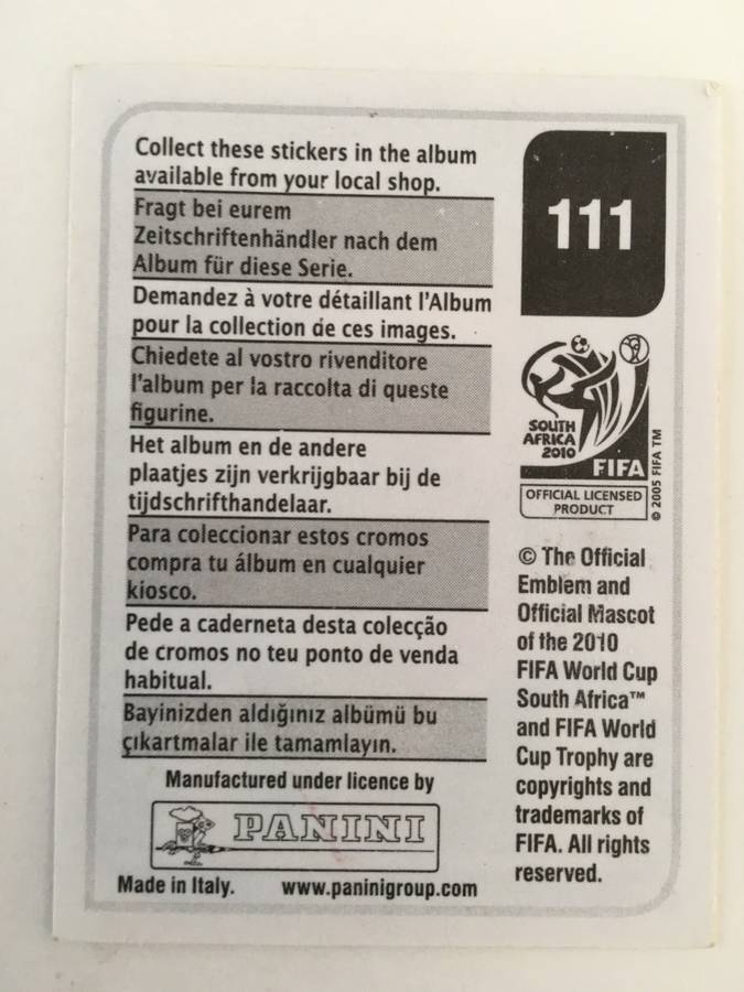 SOCCER PANNINI STICKER NO. 111