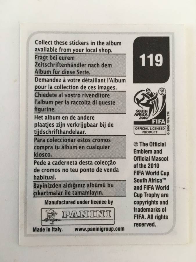 SOCCER PANNINI STICKER NO. 119