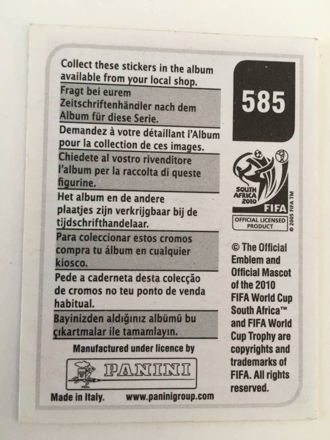 SOCCER PANNINI STICKER NO. 585