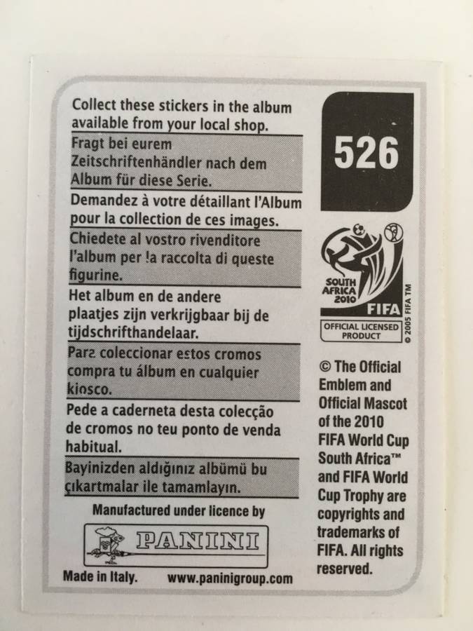 SOCCER PANNINI STICKER NO. 526