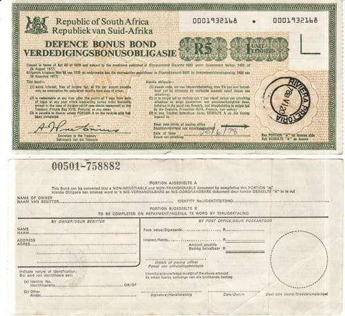 DEFENSE BOND  REPUBLIC OF SOUTH AFRICA