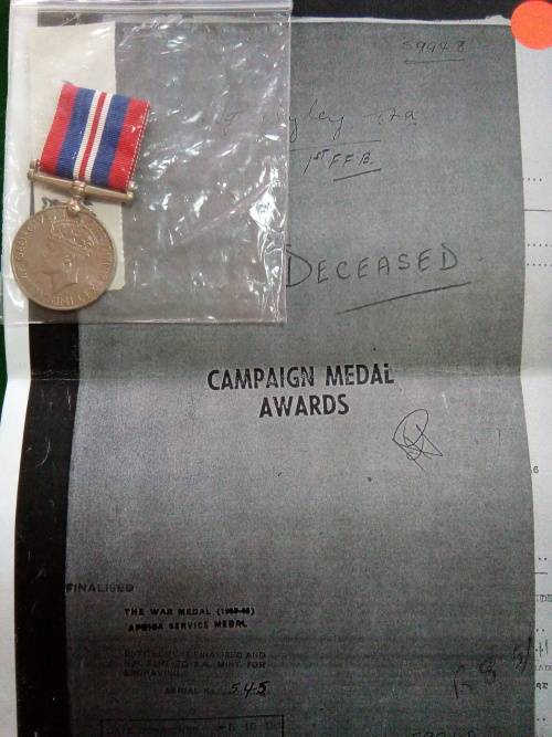 1939 / 45 WAR MEDAL WITH COPY SERVICE CARD ... WYLEY