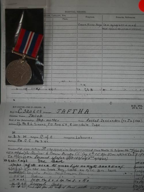 1939 / 45 WAR MEDAL WITH COPY SERVICE CARD ... JAFTHA