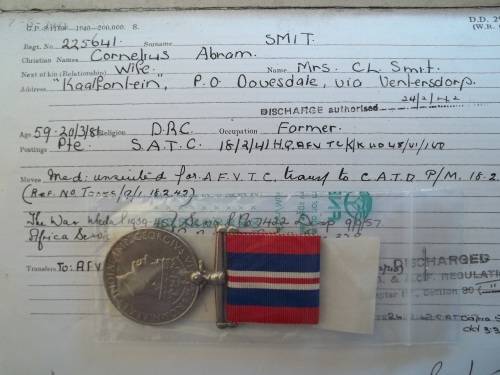 1939 / 45 WAR MEDAL WITH COPY SERVICE CARD ...  SMIT