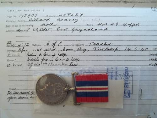 1939 / 45 WAR MEDAL WITH COPY SERVICE CARD ...  HOPLEY