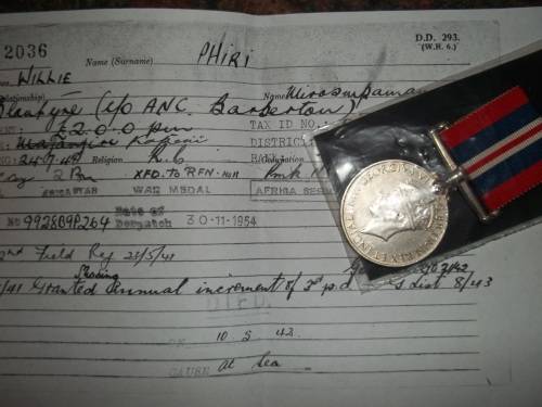 1939 / 45 WAR MEDAL WITH COPY SERVICE CARD ... PHIRI
