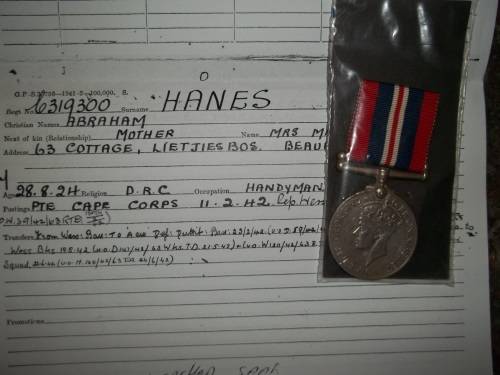 1939 / 45 WAR MEDAL WITH COPY SERVICE CARD ... HANES