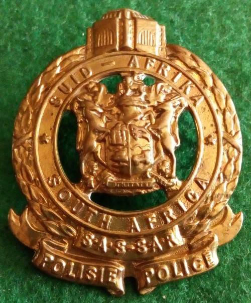 SA RAILWAY POLICE GILDING METAL HELMET BADGE - LUGS INTACT - 58 X 47 MM