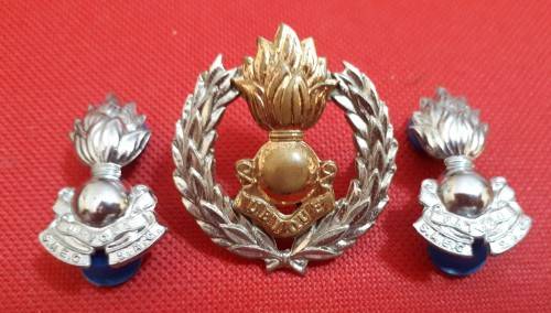 SADF - ENGINEER CORPS CAP AND COLLAR BADGES SET - PINS / SCREWS INTACT