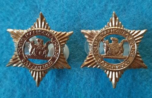 GAZANKULU POLICE COLLAR BADGES -   PINS INTACT