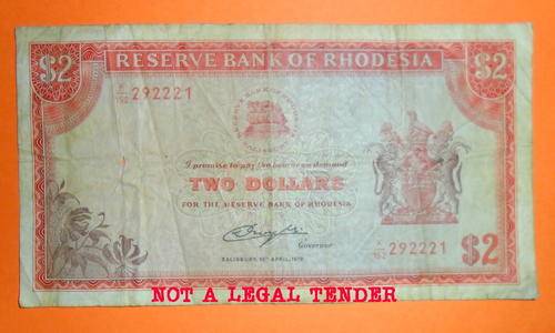 Rhodesia Two Dollars Bank Note