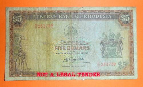 Rhodesia Five Dollars Bank Note
