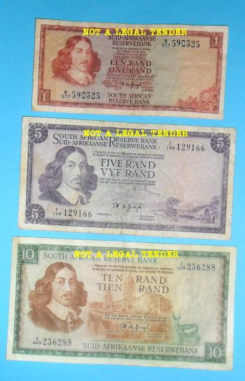 3 x South African Reserve Bank Notes (One bid for all!)