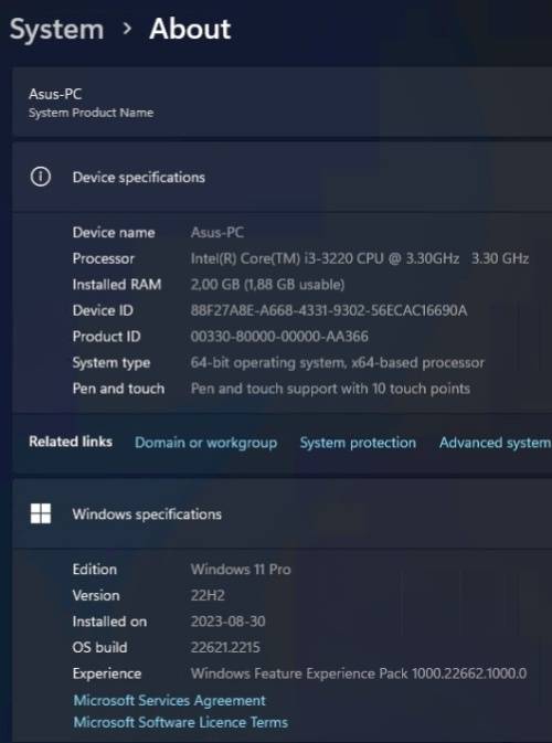 Asus H61M-K motherboard + Intel i3 3.3GHz CPU + Samsung 2GB RAM + Maxtor 80GB HDD + Windows 11 Pro