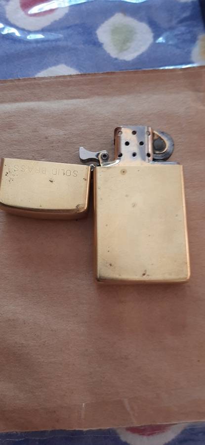 ** ORIGINAL- Vintage Solid Brass ZIPPO Slim Petrol Lighter w/ Certificate and Display Case. **