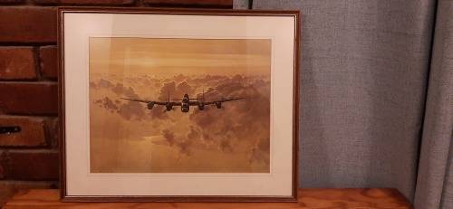 ** ORIGINAL- Framed and Mounted Gerald Coulson signed WW2 Lancaster Bomber Print. (53cm x 42cm).**