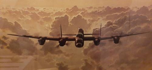 ** ORIGINAL- Framed and Mounted Gerald Coulson signed WW2 Lancaster Bomber Print. (53cm x 42cm).**
