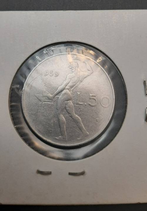 **ORIGINAL: Post-War 1954 Italy 50 Lire Coin (Sealed)  .**