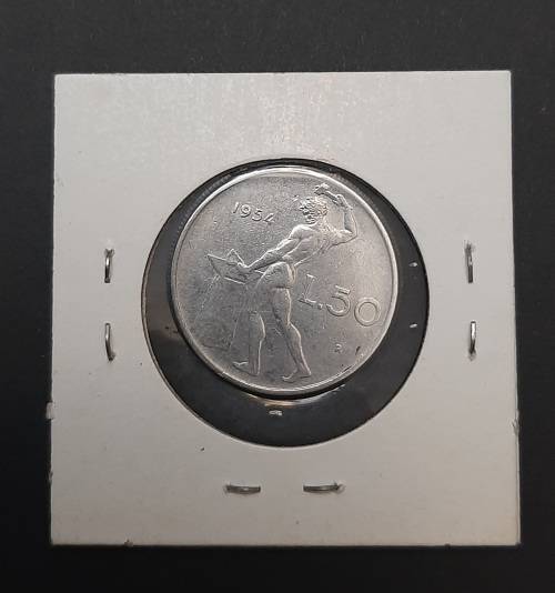 **ORIGINAL: Post-War 1954 Italy 50 Lire Coin (Sealed)  .**