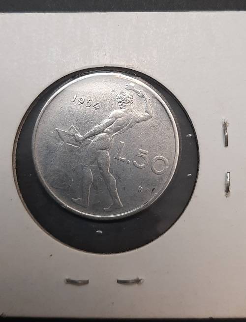 **ORIGINAL: Post-War 1954 Italy 50 Lire Coin (Sealed)  .**