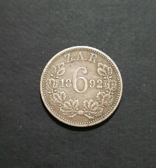 ** 1892 Z.A.R. Silver Kruger 6 Pence Coin (VF / F) .**