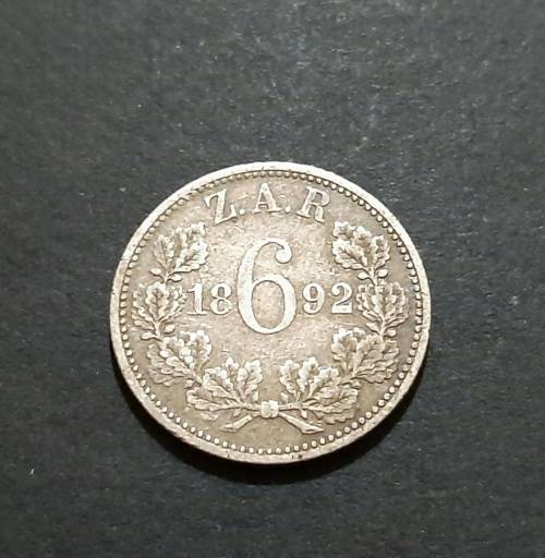 ** 1892 Z.A.R. Silver Kruger 6 Pence Coin (VF / F) .**