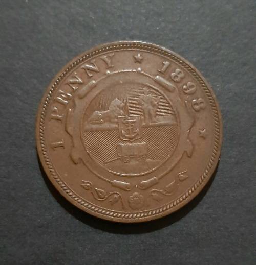 ** 1898 Z.A.R. 1 Penny Kruger Coin (VF/F) .**
