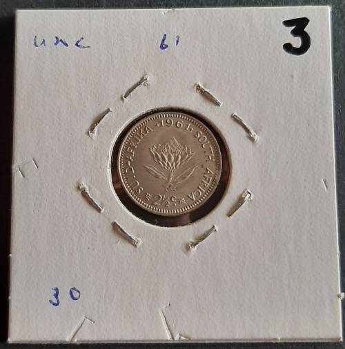 ** MINT: 1961 South Africa 2½ Cent Silver Coin .** #3