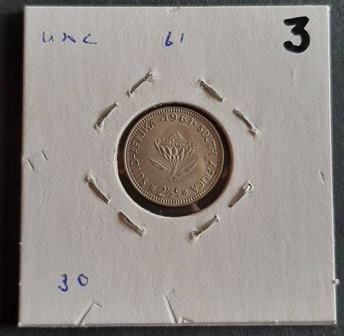 ** MINT: 1961 South Africa 2½ Cent Silver Coin .** #3