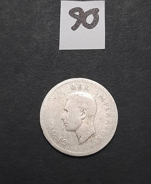 ** 1945 South Africa Silver 3 Pence Coin #90  (F).**