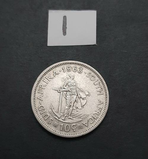 ** 1963 South Africa Silver 10c Coin #1  [ Circulated ](VF).**